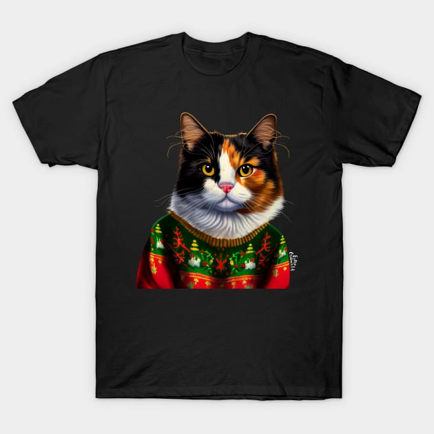 Funny Christmas Cat Wearing Sweater T-Shirt by extraordinar-ia